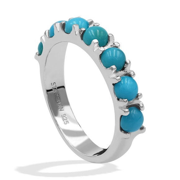 Campitos Turquoise Seven Stones Prong Set Ring in Sterling Silver - Picture 2 of 4